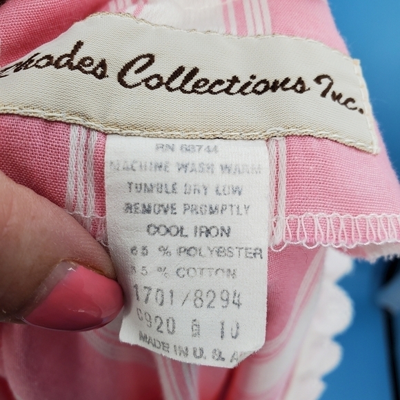 Vintage Rhodes Collection pink and white candy-striped day dress early 80s style - Picture 3 of 13